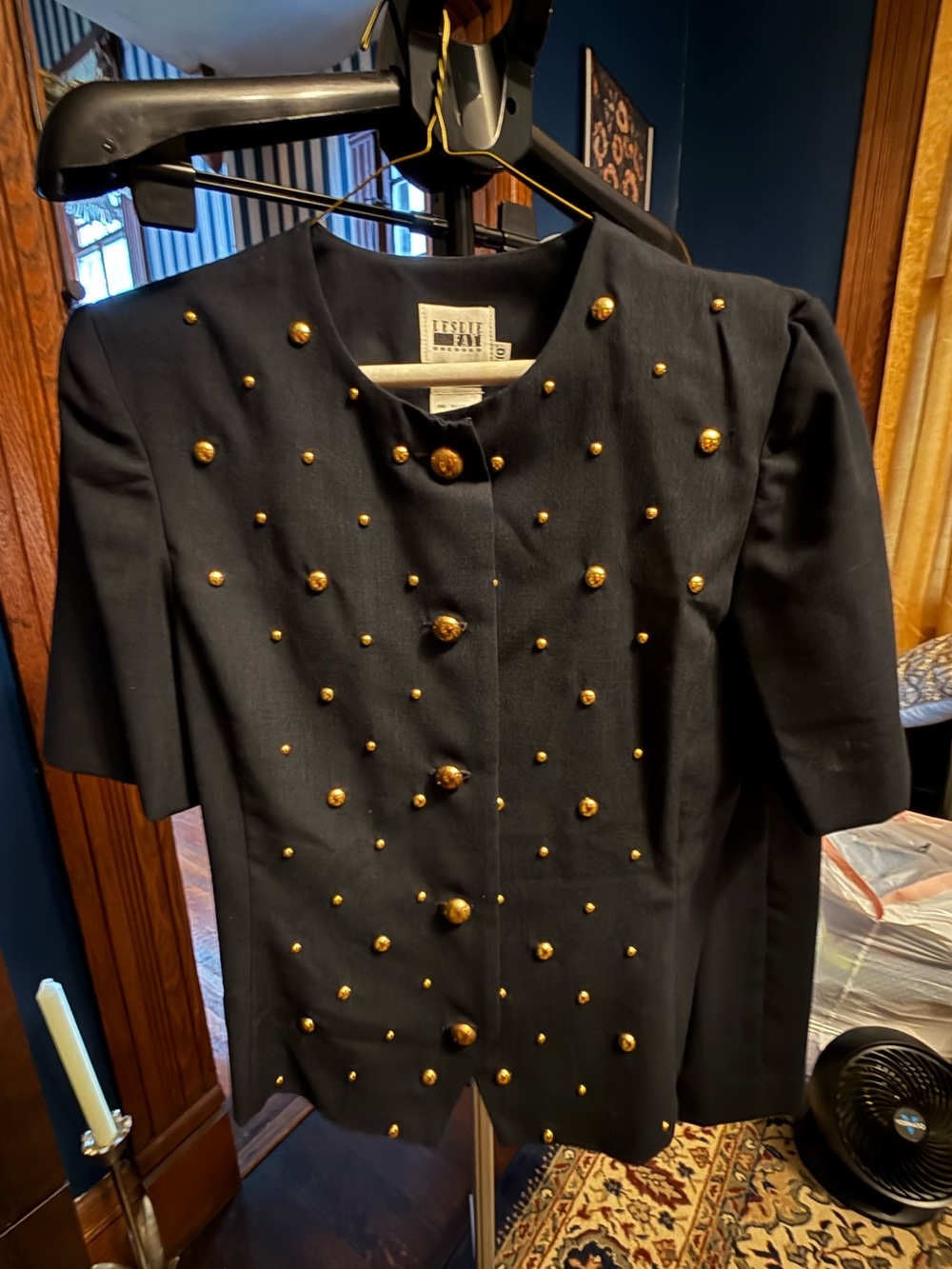 Leslie Fay Vintage Beaded Gold and Black Skirt & Blazer Set